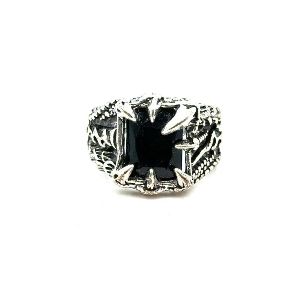 Silver‎ Clawed Black Stone Ring